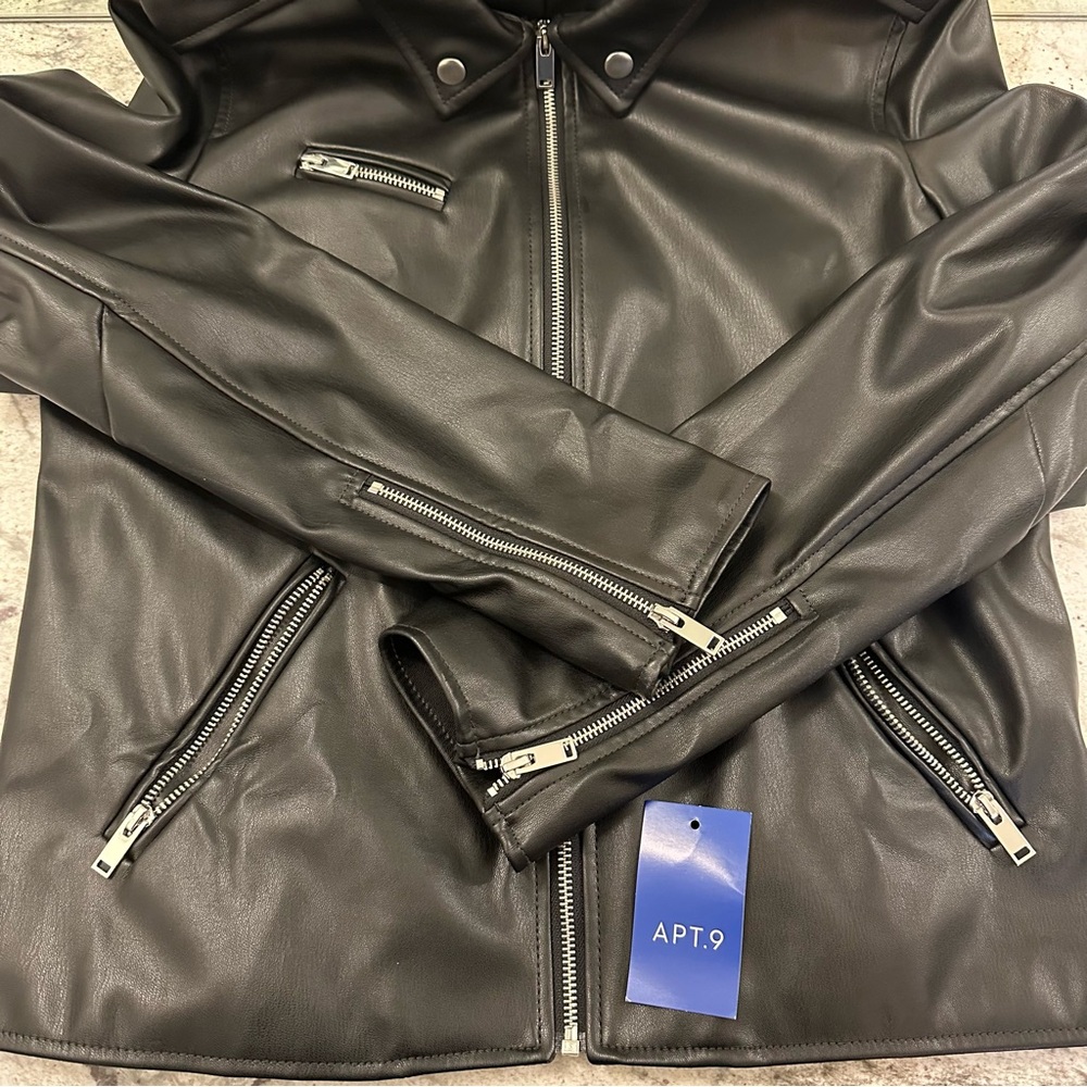 Apt. 9 Black Faux Leather Moto Jacket with Zip Details - Picture 4 of 12
